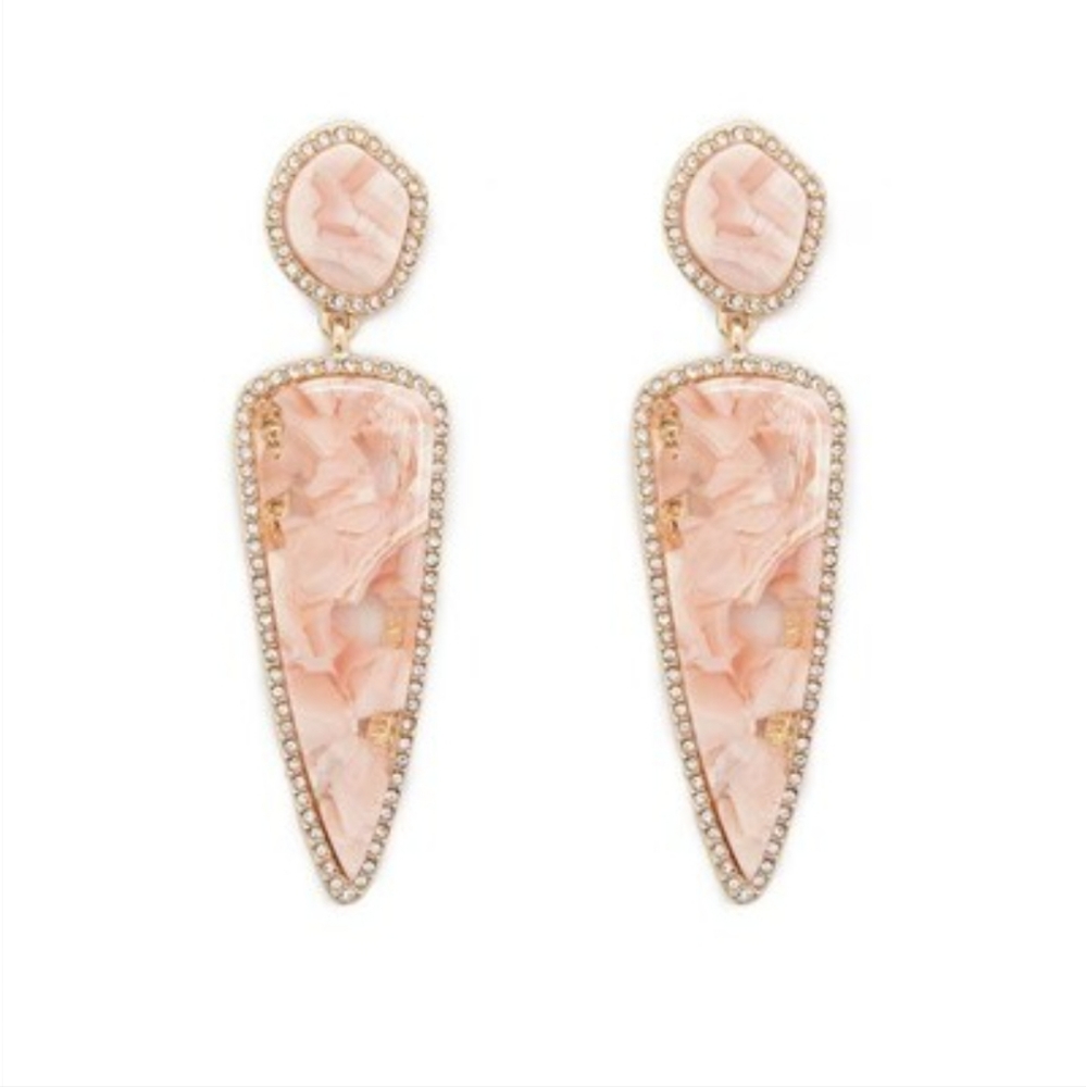 Pink Faux Shell Rhinestone Drop Earrings